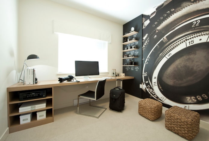 table for a computer by the window in the interior