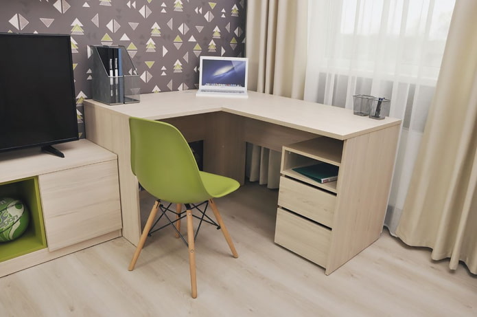 computer beige table in the interior