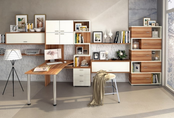 computer modular table in the interior