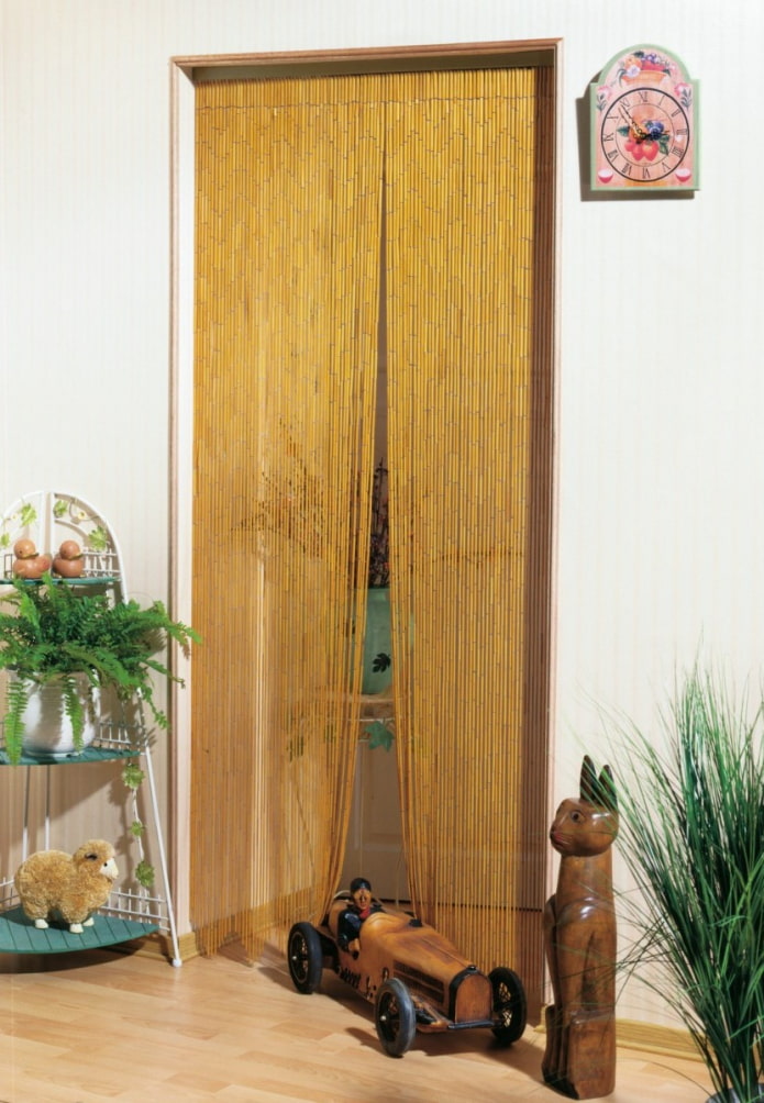 wooden curtains on the door in the interior wooden curtains on the door in the interior