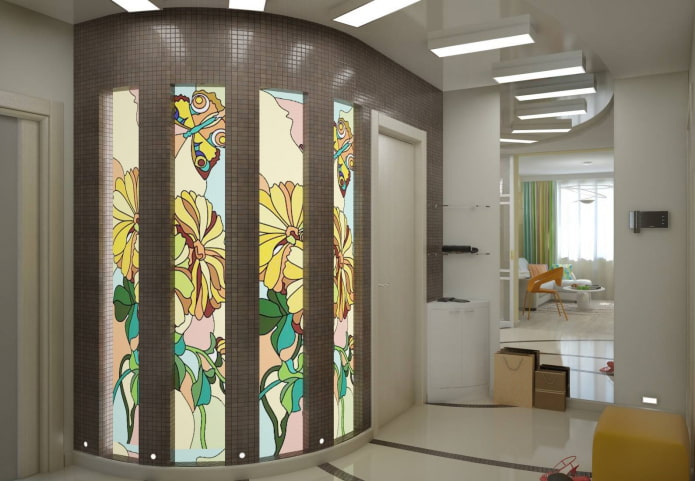 niches with stained-glass windows in the interior of the hallway niches with stained-glass windows in the interior of the hallway