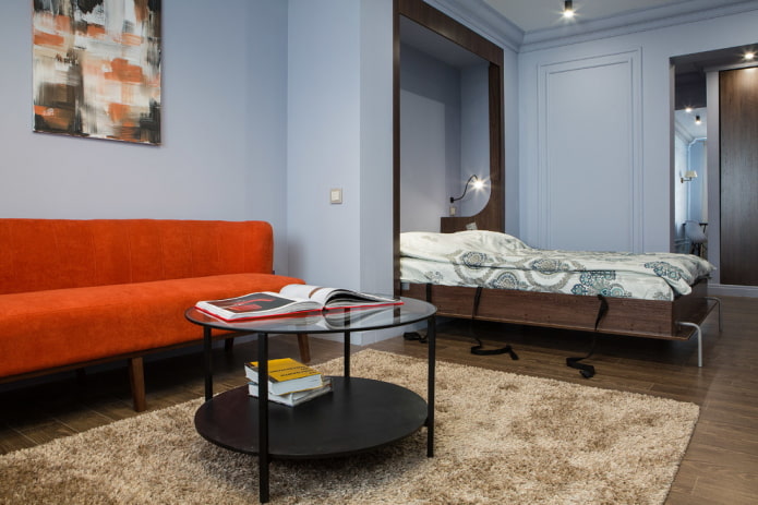 Living room with sofa and convertible bed