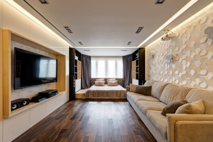 bed in the living room