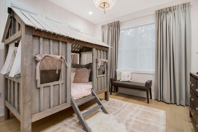 wooden bed-house in the interior wooden bed-house in the interior