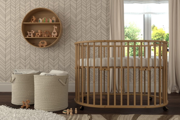 wooden bed-playpen in the interior wooden bed-playpen in the interior