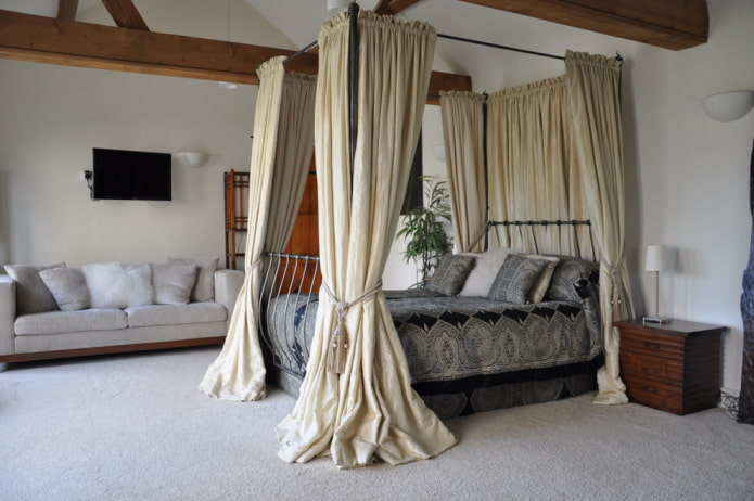 bed with forging with a canopy in the interior