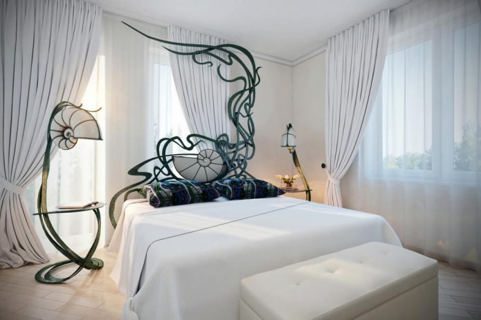 bed with wrought iron in the bedroom in modern style