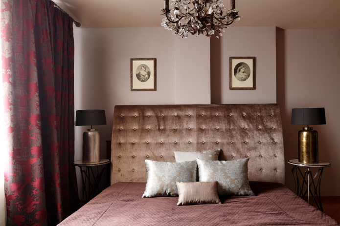bed with velvet headboard in the interior bed with velvet headboard in the interior