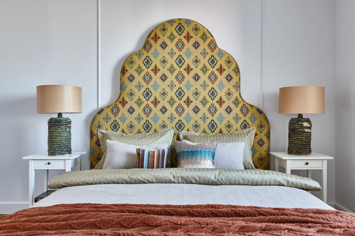 bed with colored headboard in the interior bed with colored headboard in the interior