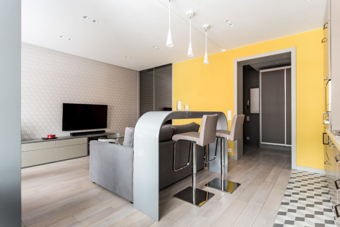 bar counter with rounded edges in the interior of the living room