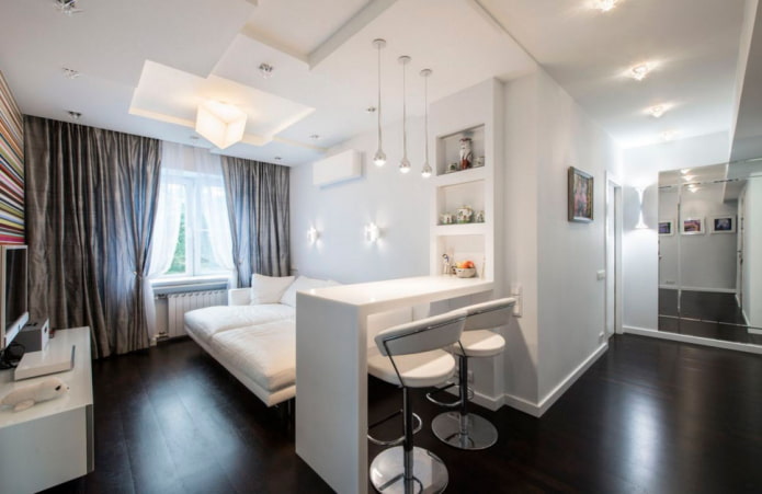 white bar counter in the interior of the living room