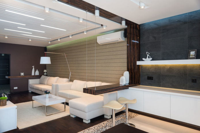 straight bar counter in the living room interior