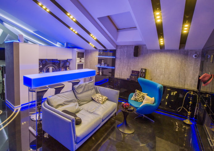 bar counter with lighting in the interior