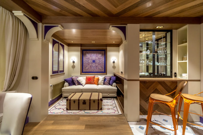 corner bar counter in the interior of the living room