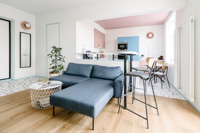 corner bar counter in the interior of the living room