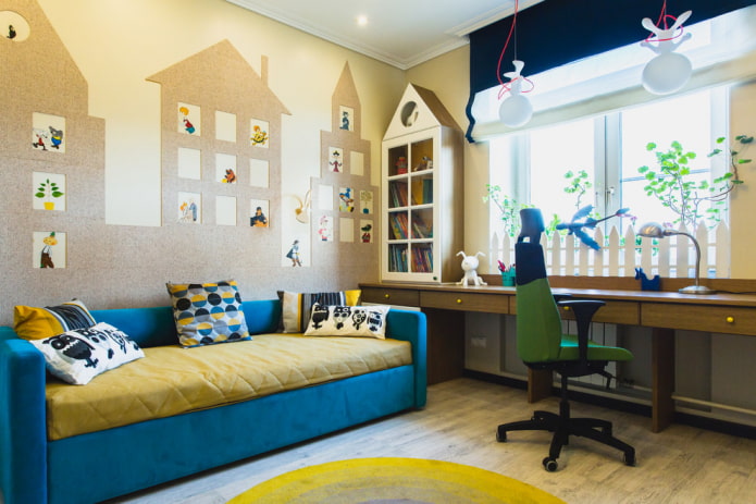 built-in table top along the window built-in table top along the window