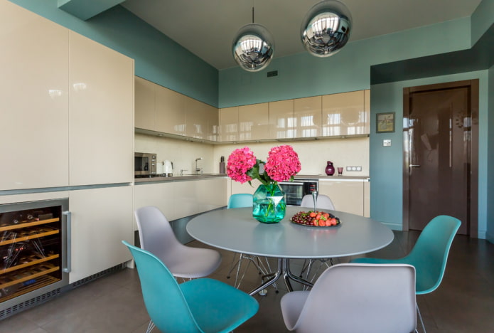 round gray table in the interior of the kitchen round gray table in the interior of the kitchen