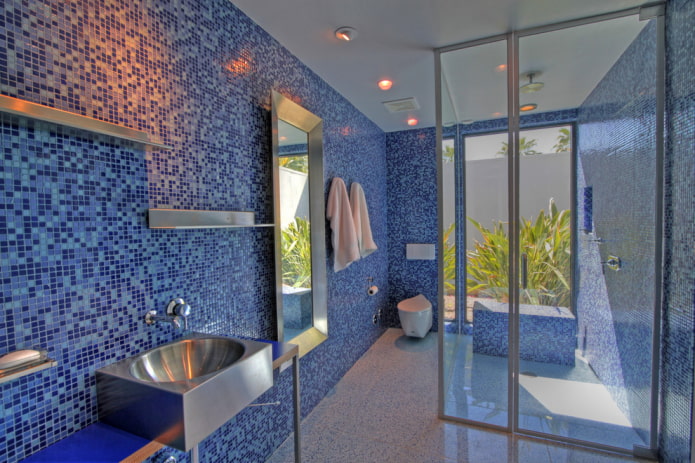 blue mosaic in the interior of the bathroom blue mosaic in the interior of the bathroom