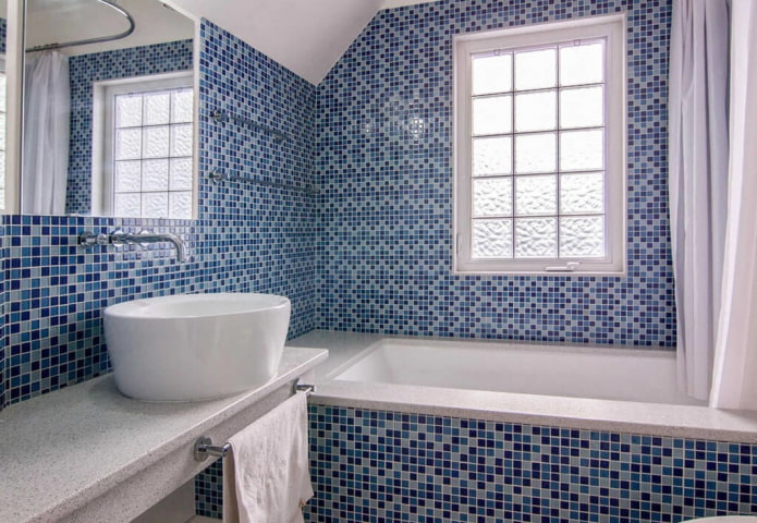 blue mosaic in the interior of the bathroom blue mosaic in the interior of the bathroom