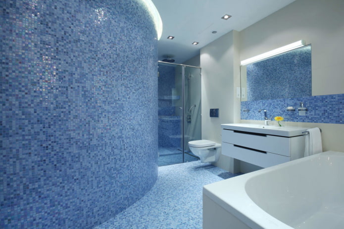 blue mosaic in the interior of the bathroom blue mosaic in the interior of the bathroom