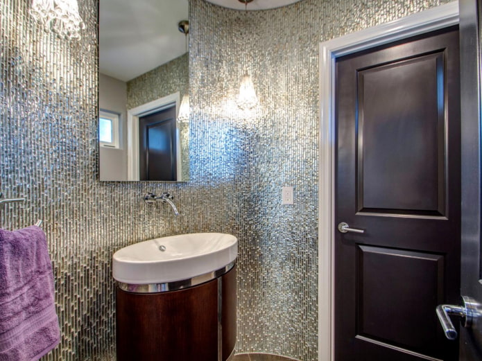 silver mosaic in the bathroom interior silver mosaic in the bathroom interior