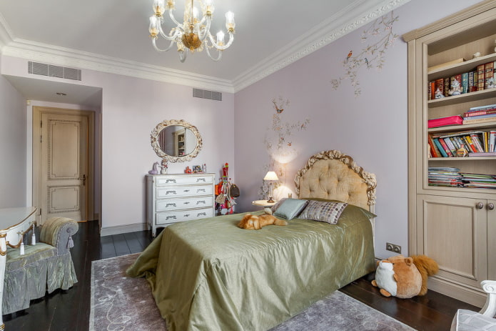 bed with a satin bedspread in the interior