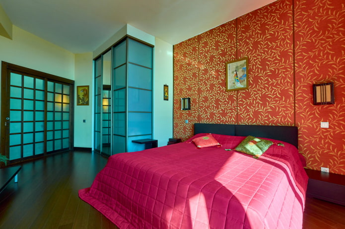 bed with a bedspread in oriental style