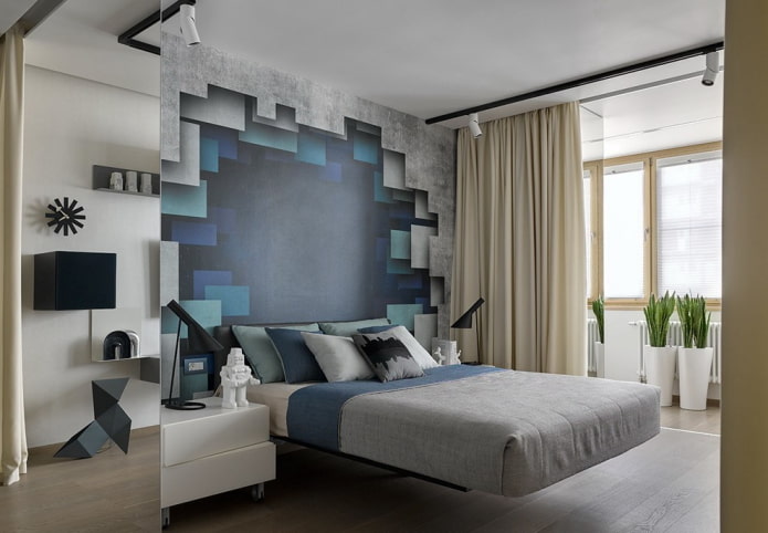 bed with a bedspread in the bedroom