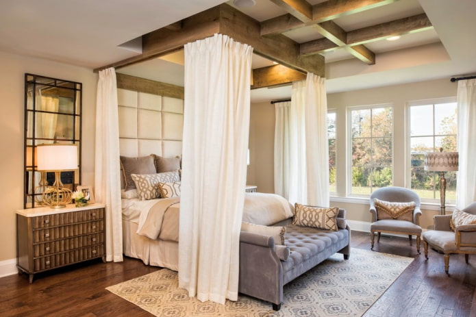 Wooden frame on the ceiling for the canopy