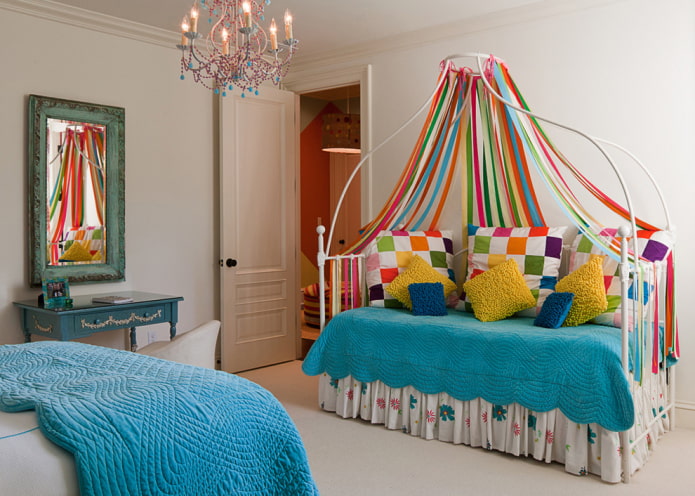 Sofa bed with ribbons