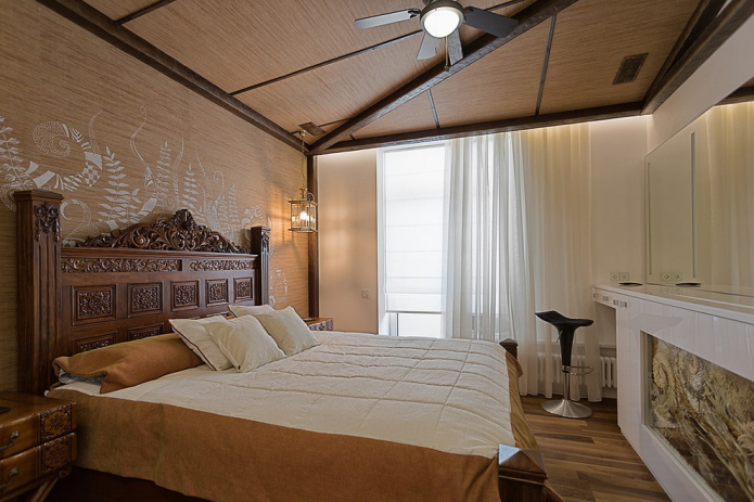 double carved bed in the interior