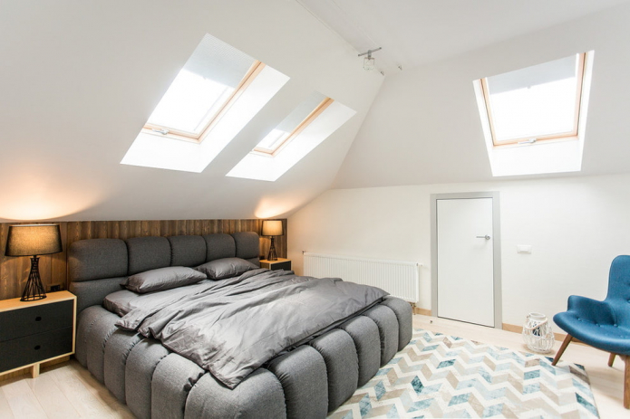 double gray bed in the interior