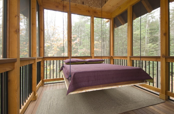 hanging bed on the veranda
