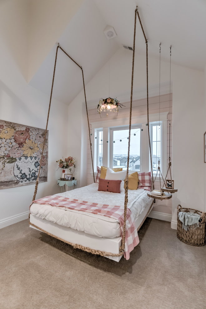 rectangular bed on a suspension in the interior