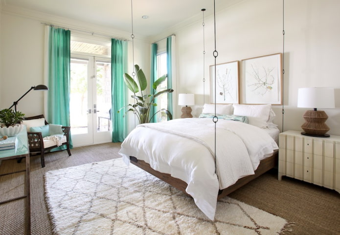 bed on metal cables in the interior