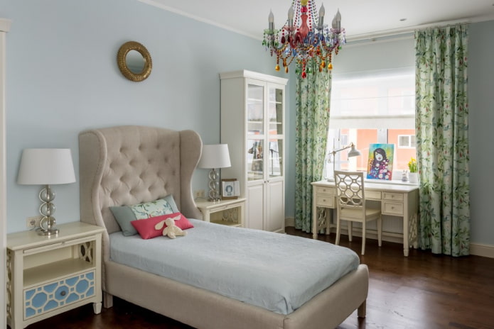 bed with a carriage coupler in the interior of the nursery