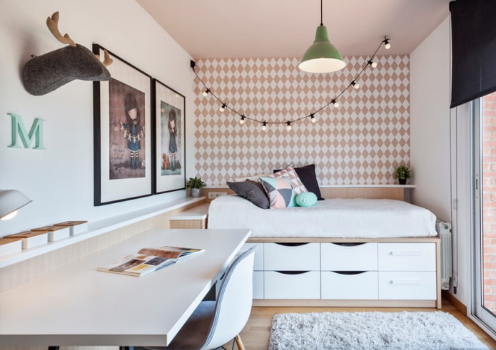 bed with storage boxes in the nursery
