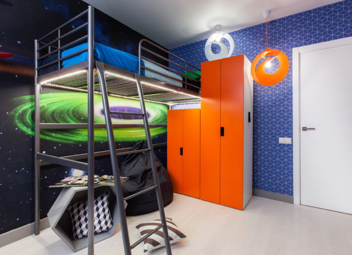 bed with lighting in the interior of the nursery