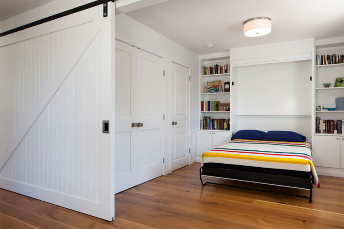 built-in bed in the interior of the bedroom
