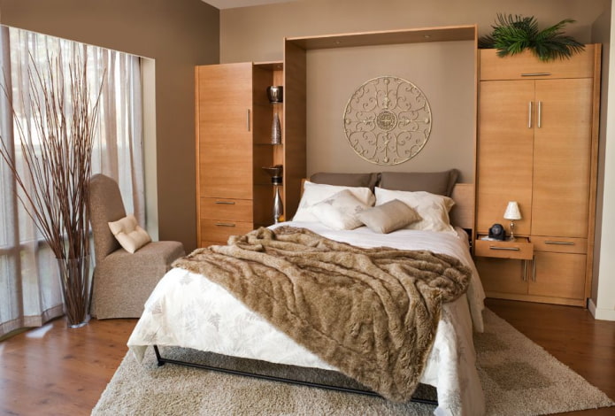 built-in bed in the interior of the bedroom