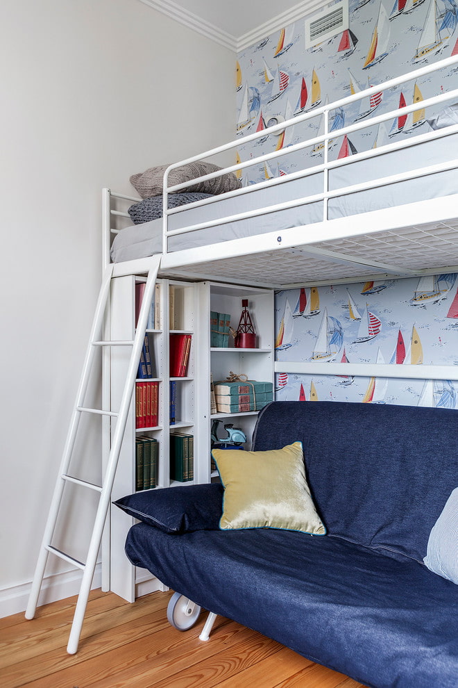 loft bed with stairs in the nursery in a nautical style loft bed with stairs in the nursery in a nautical style