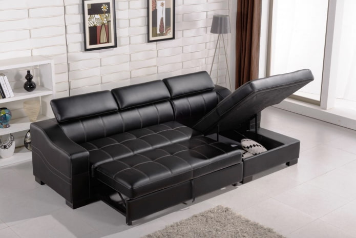 folding sofa with leather upholstery in the interior folding sofa with leather upholstery in the interior