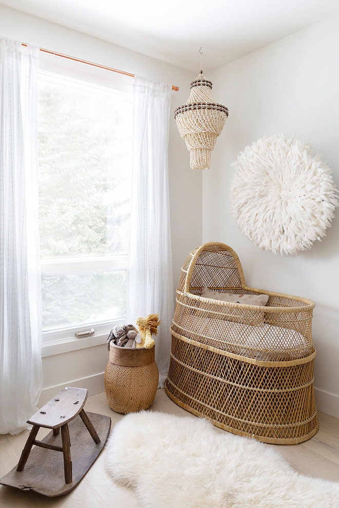 wicker crib in the interior