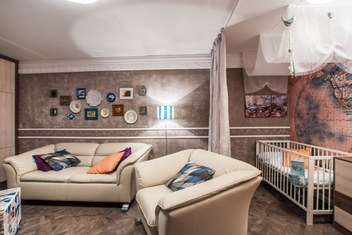 baby cot in the living room interior