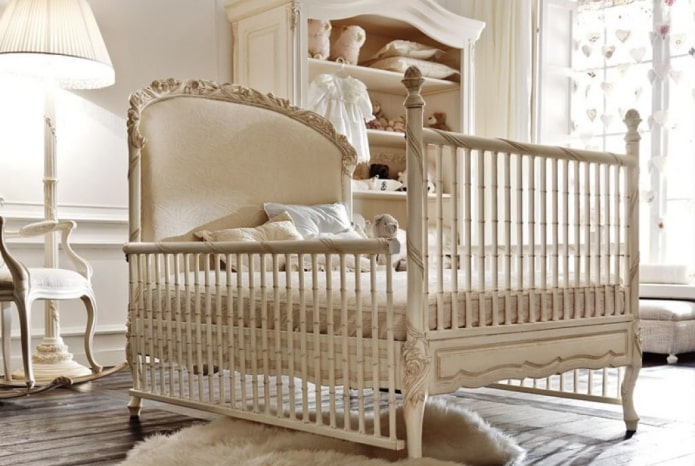 carved crib in the interior