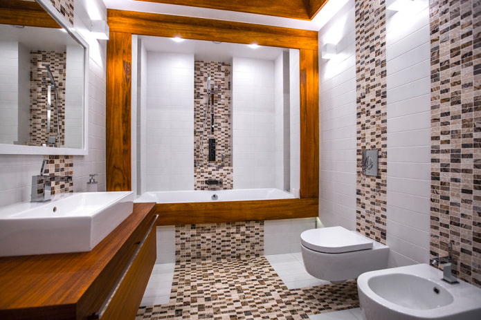white and brown tiles in the bathroom