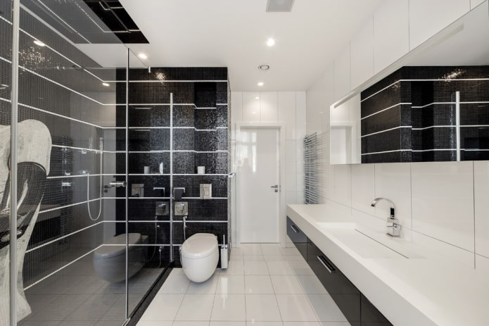 white tiles on the bathroom floor