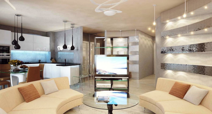 Living room with mosaic elements Living room with mosaic elements