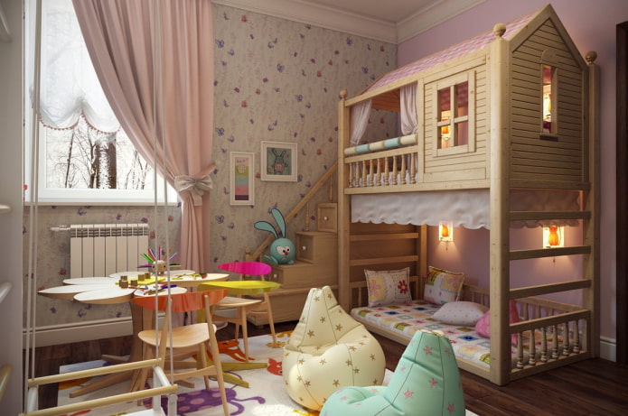bed in the form of a house in the nursery for a girl bed in the form of a house in the nursery for a girl