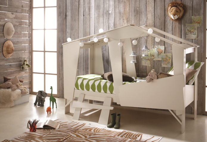 bed in the form of a house in the nursery bed in the form of a house in the nursery